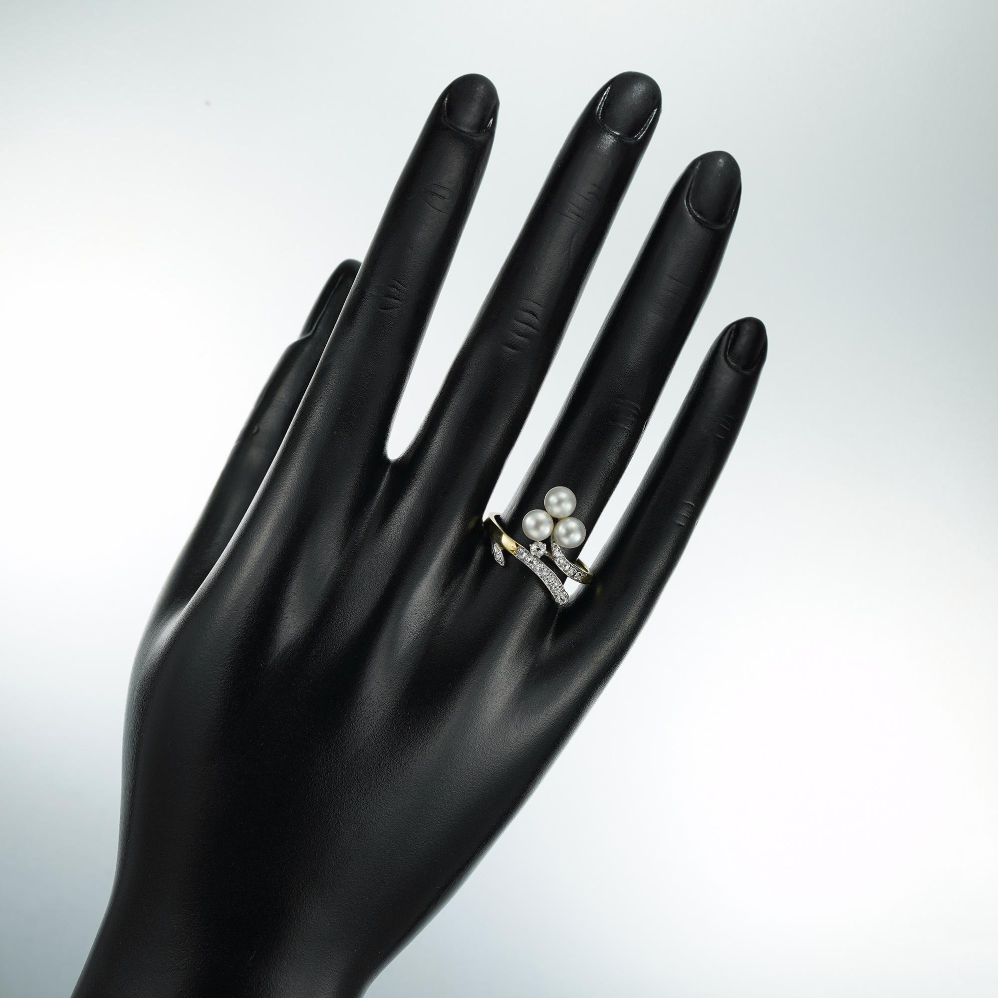 Viktorianischer Trefoil-Perlen- und Diamant-Kreuz-Over-Ring im Angebot 2