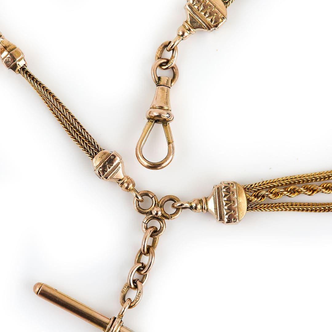 Women's or Men's Victorian Tri-Coloured Gold Fancy Link Albertina Bracelet with Heart Padlock