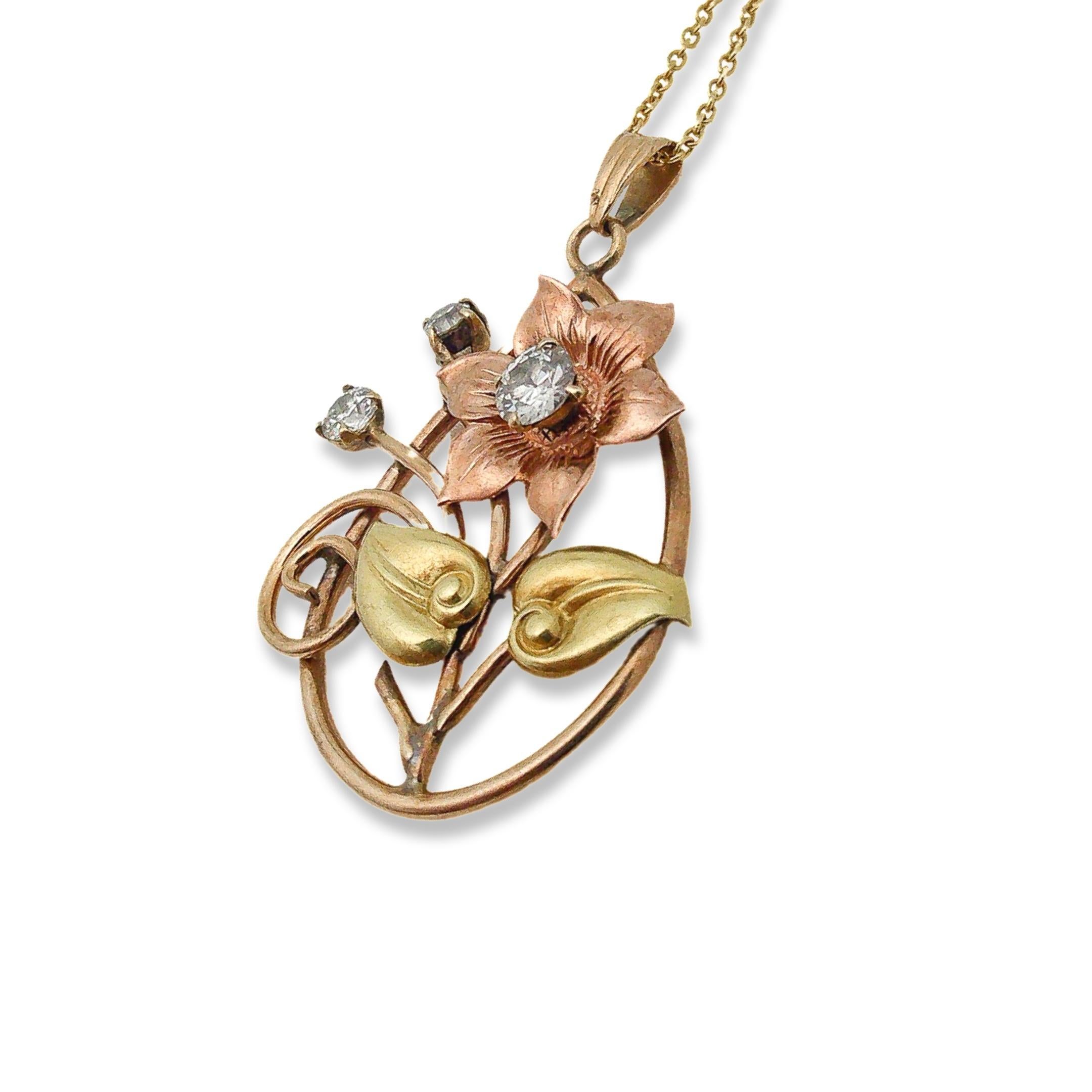 Victorian Trigold Diamond Necklace In Excellent Condition In Montgomery, AL