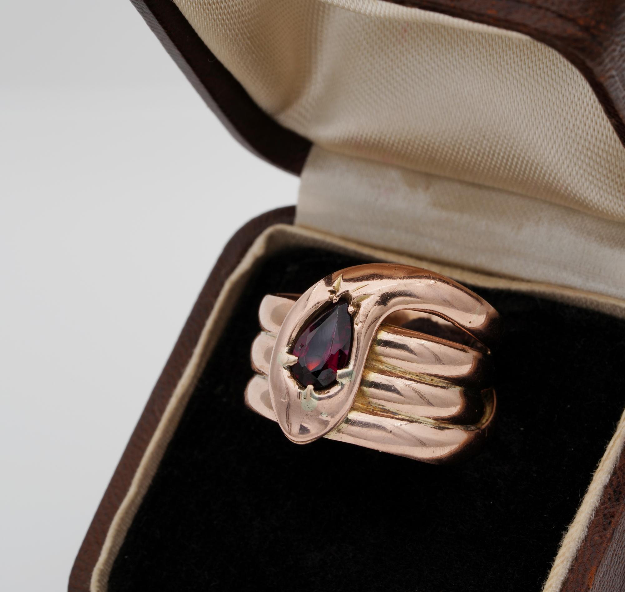 Victorian Triple Coiling Pirope Garnet Snake Ring For Sale 1