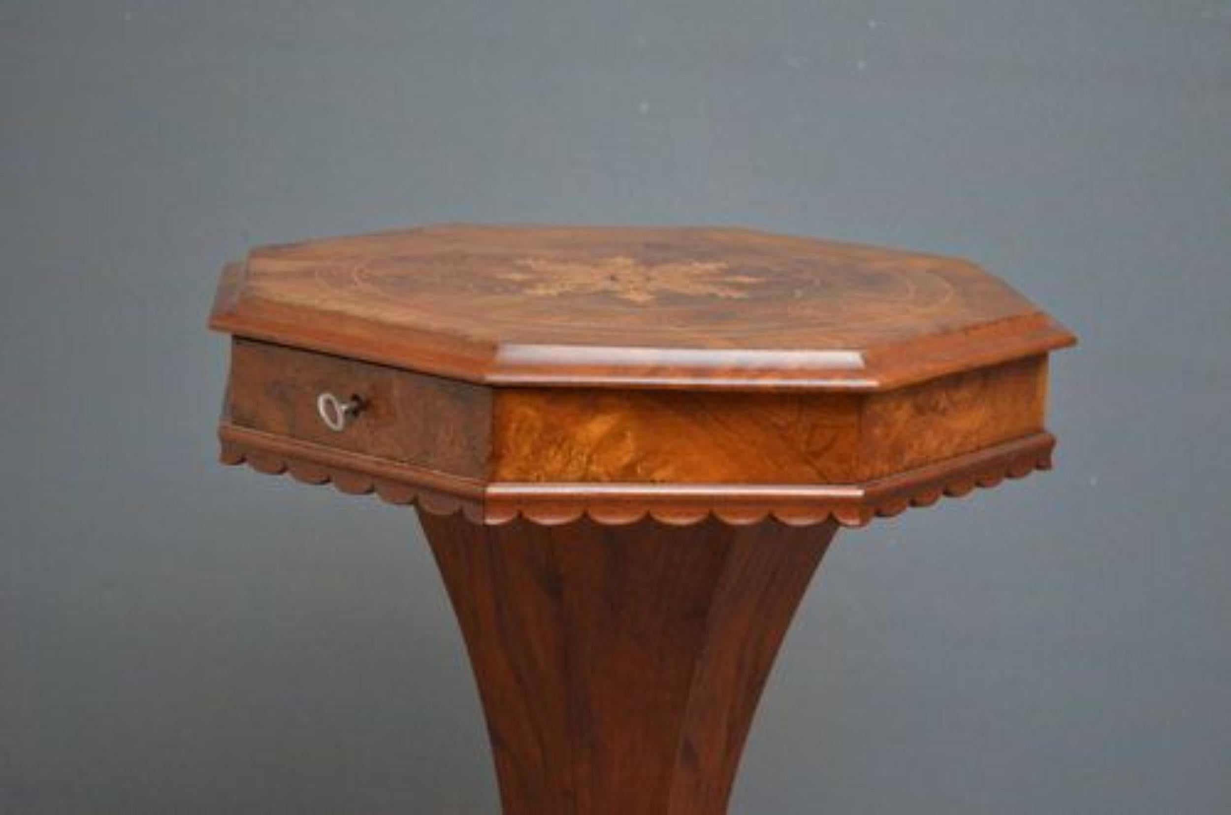 Victorian Trumpet Work Table in Walnut, Trumpet Table  For Sale 1