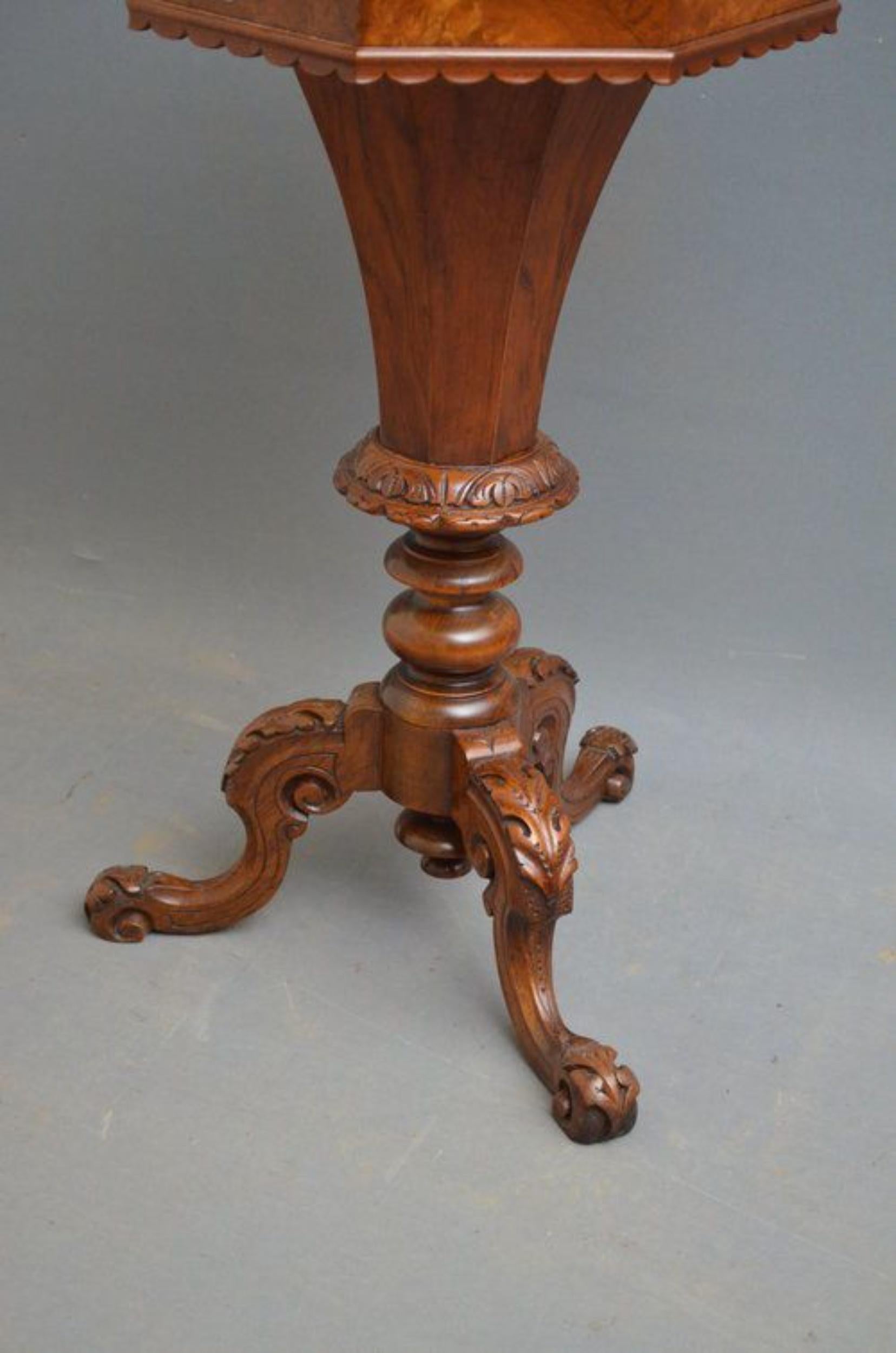 Victorian Trumpet Work Table in Walnut, Trumpet Table  For Sale 2