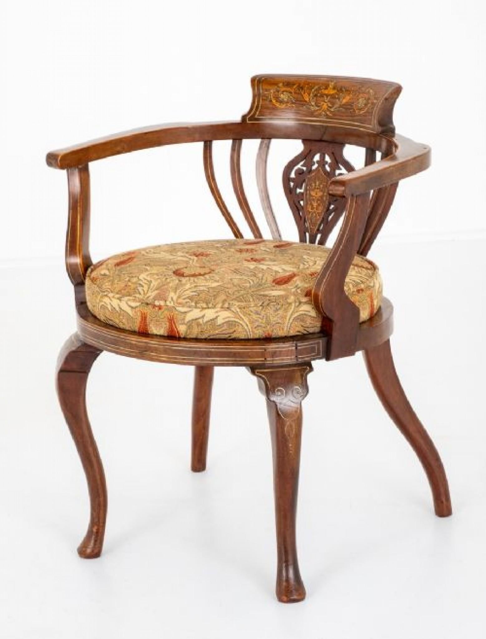 Victorian Tub Chair Marquetry Inlay 1880 For Sale 5