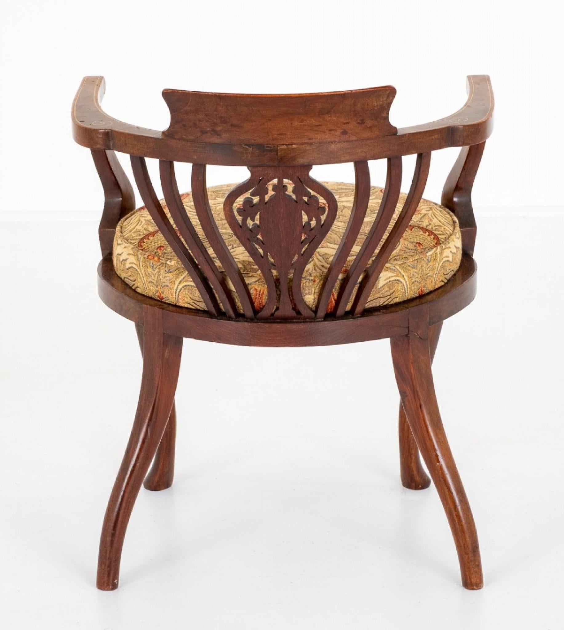 Early 19th Century Victorian Tub Chair Marquetry Inlay 1880 For Sale