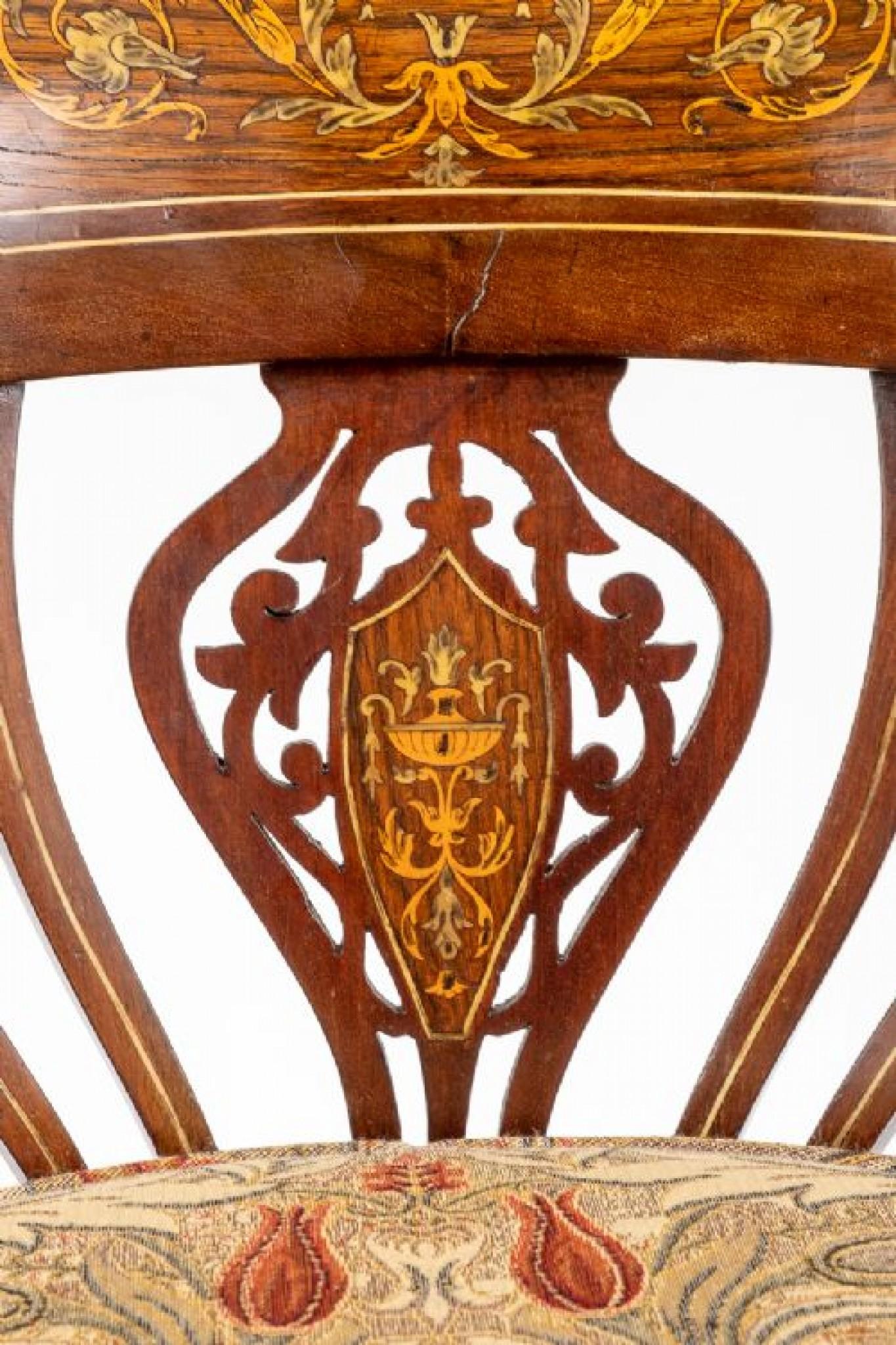 Mahogany Victorian Tub Chair Marquetry Inlay 1880 For Sale