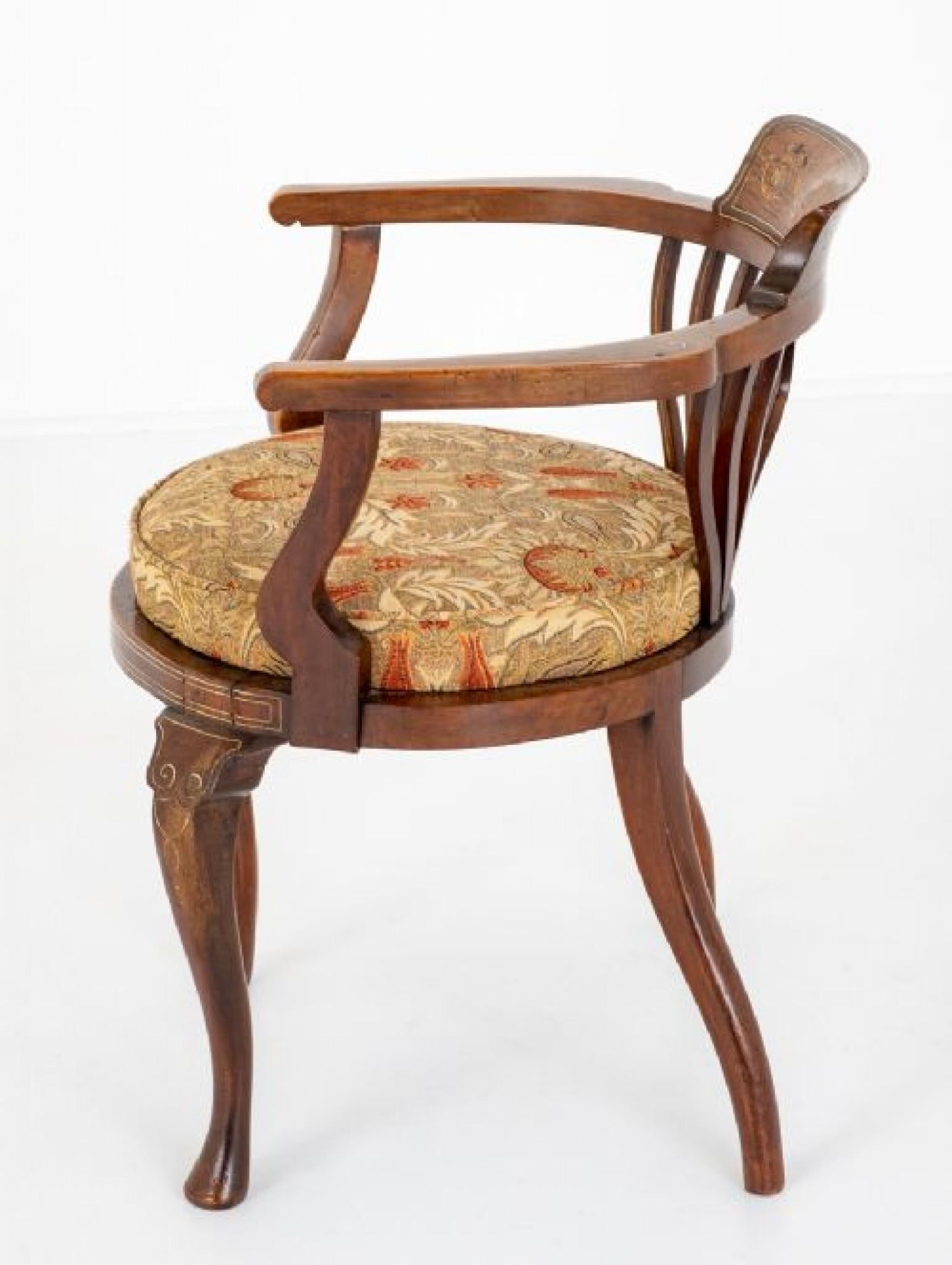 Victorian Tub Chair Marquetry Inlay 1880 For Sale 1