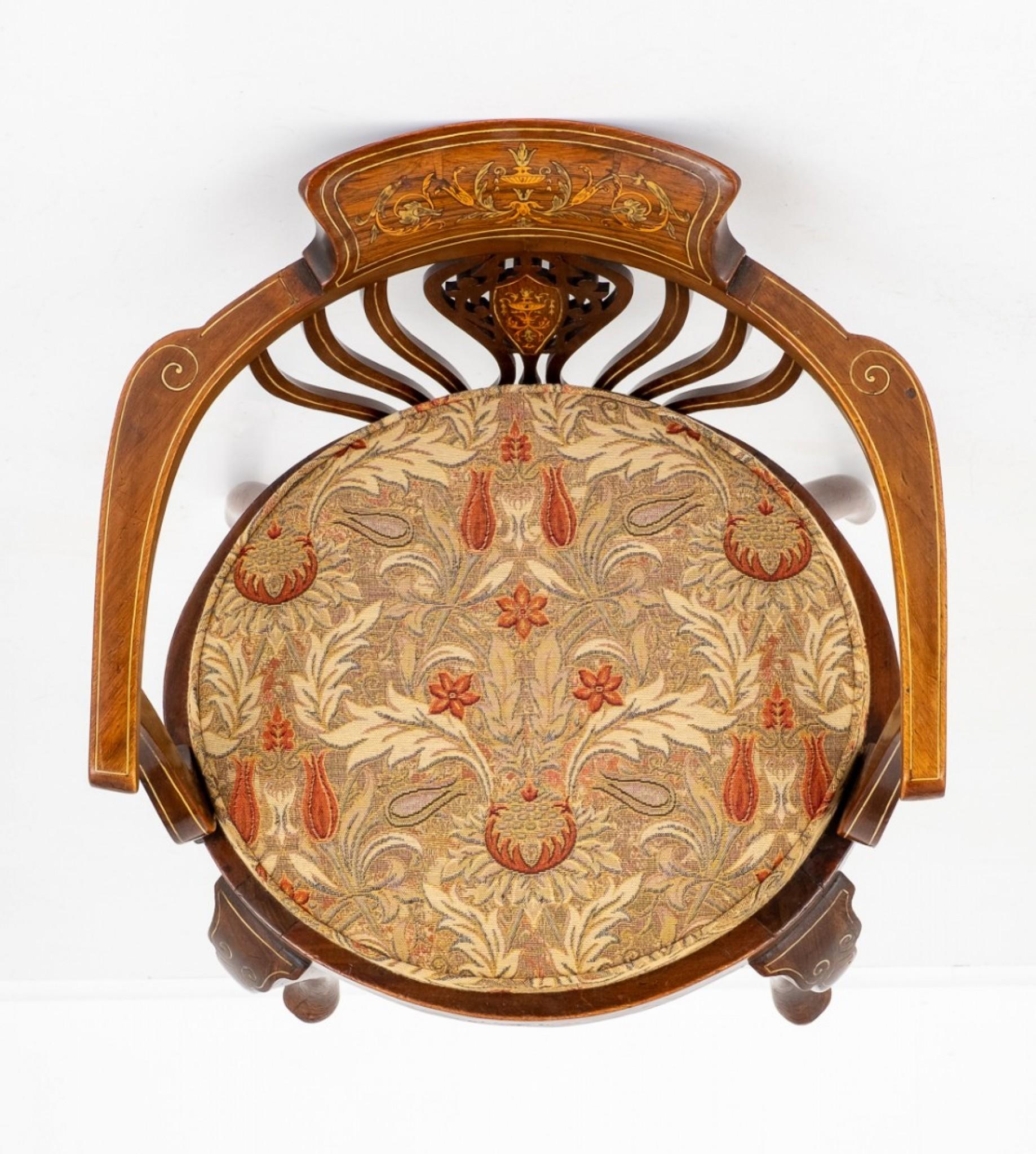Victorian Tub Chair Marquetry Inlay 1880 For Sale 2