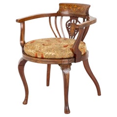 Victorian Tub Chair Marquetry Inlay 1880