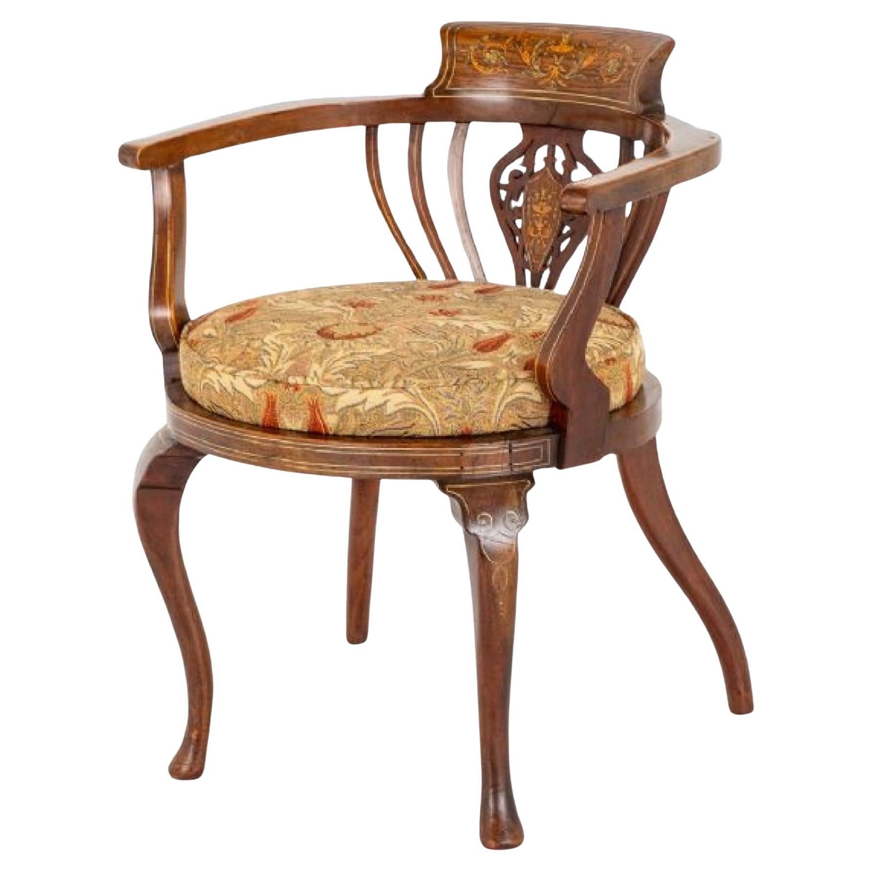 Victorian Tub Chair Marquetry Inlay 1880
