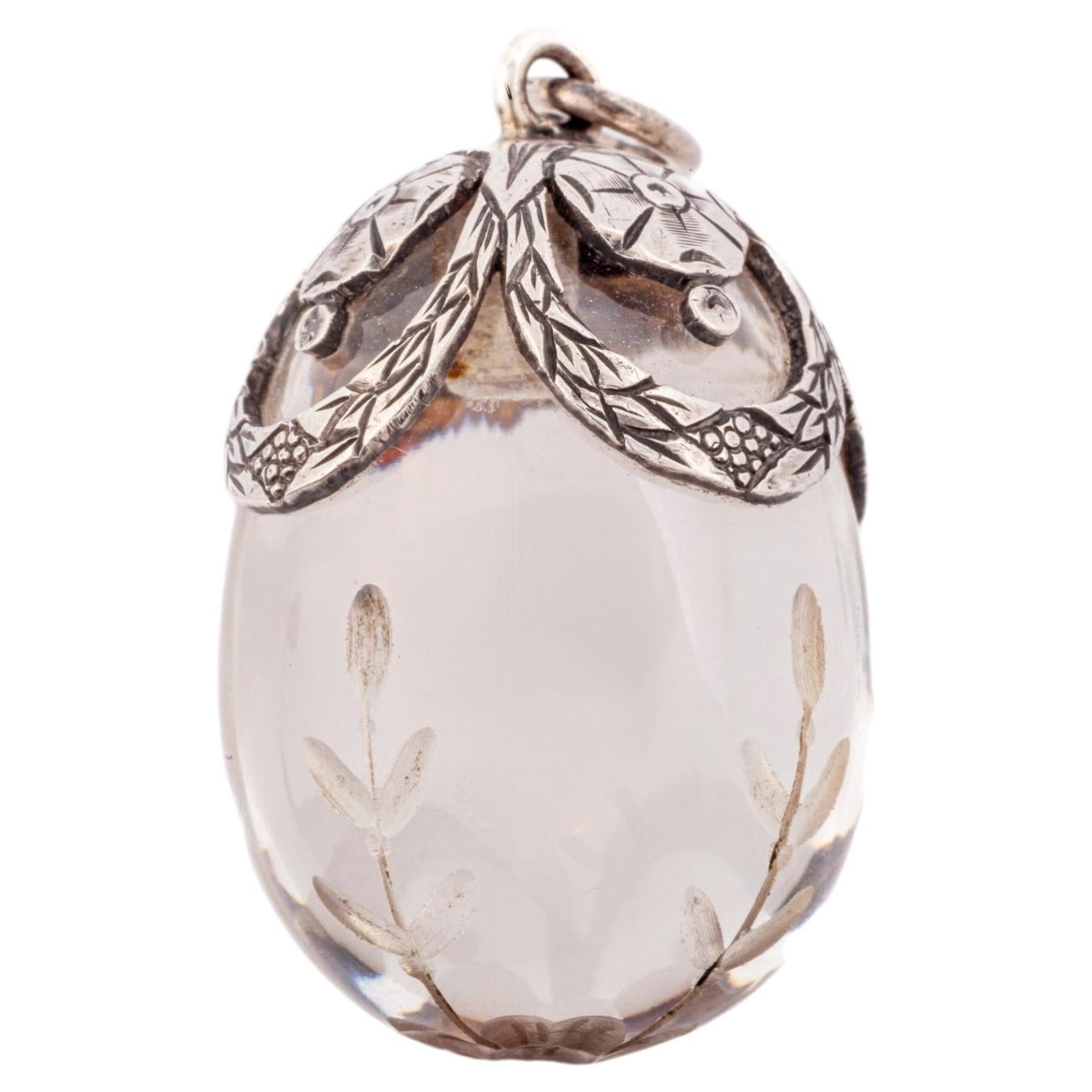 Victorian Tudor Rose Rock Crystal Egg wih Engraved Wheat Shaft For Sale