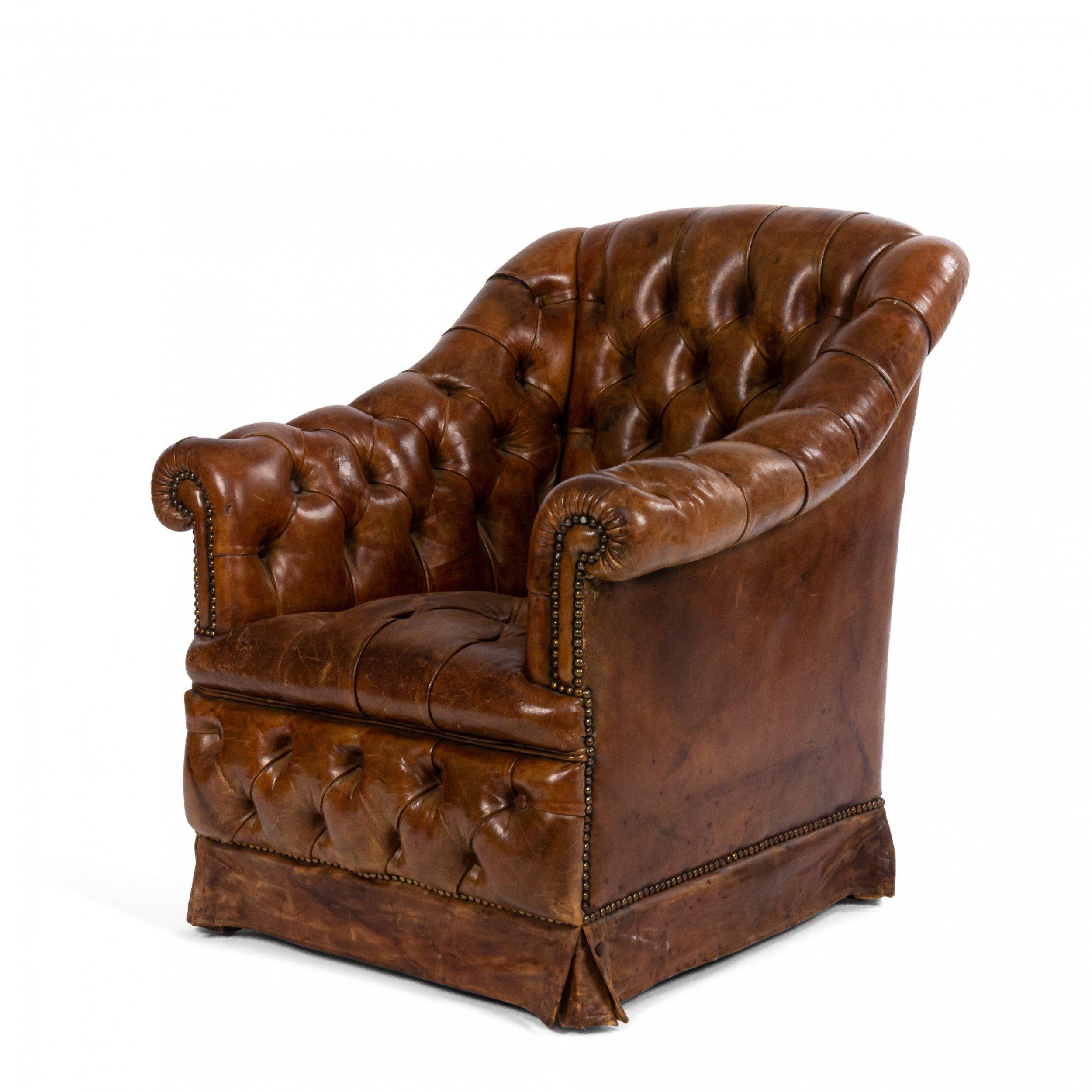 British Victorian Tufted Leather Club Chair For Sale