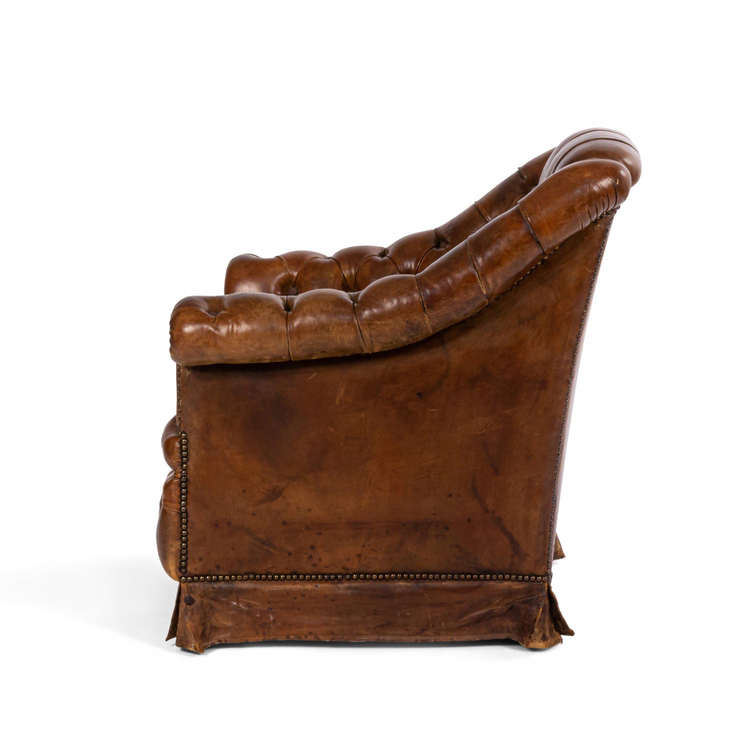 Hand-Crafted Victorian Tufted Leather Club Chair For Sale