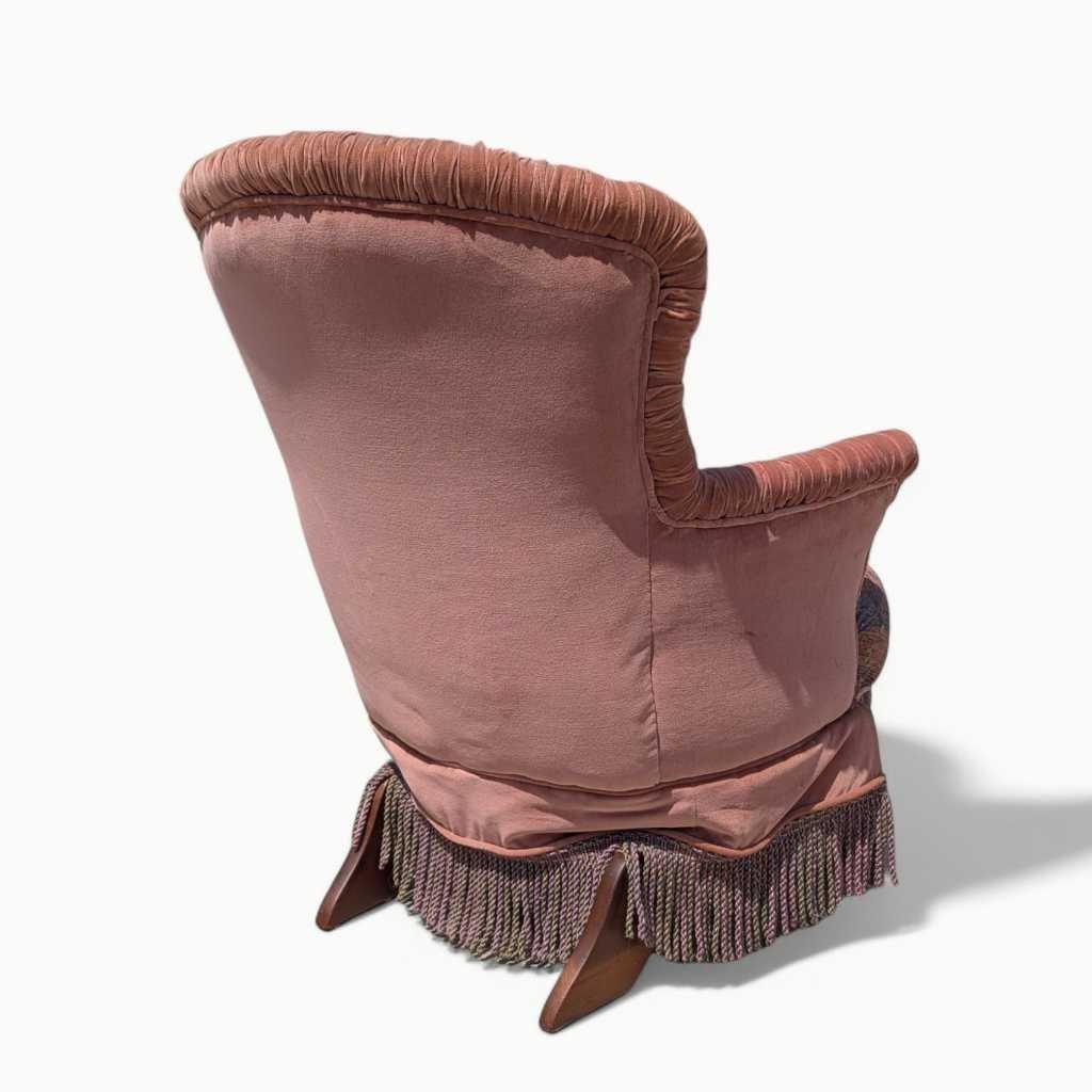 Sedia a dondolo vittoriana con cuscini, velluto floreale e frange, c. 1900, USA in vendita 8