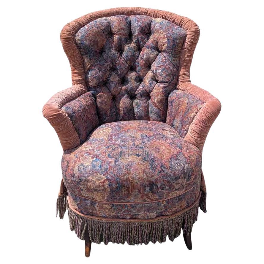 Sedia a dondolo vittoriana con cuscini, velluto floreale e frange, c. 1900, USA in vendita 13