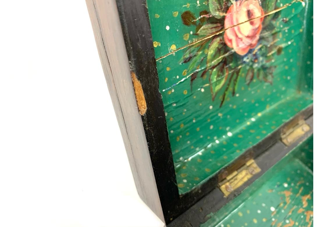 Caja victoriana de Tunbridge Ware con tapa e interior pintado Incrustación en venta