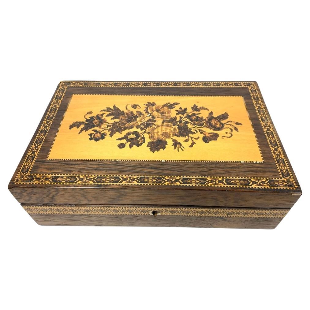 Victorian Tunbridge Ware Paper Lined Handkerchief Box