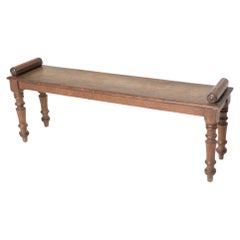 Antique Victorian Turned-Leg Oak Hall Bench with Scroll Ends, England, Late 19th Century