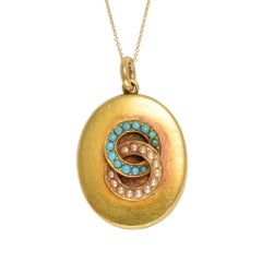 Victorian Turquoise and Pearl "Infinity Halos" Locket Victorian Turquoise and Pearl "Infinity Halos" Locket