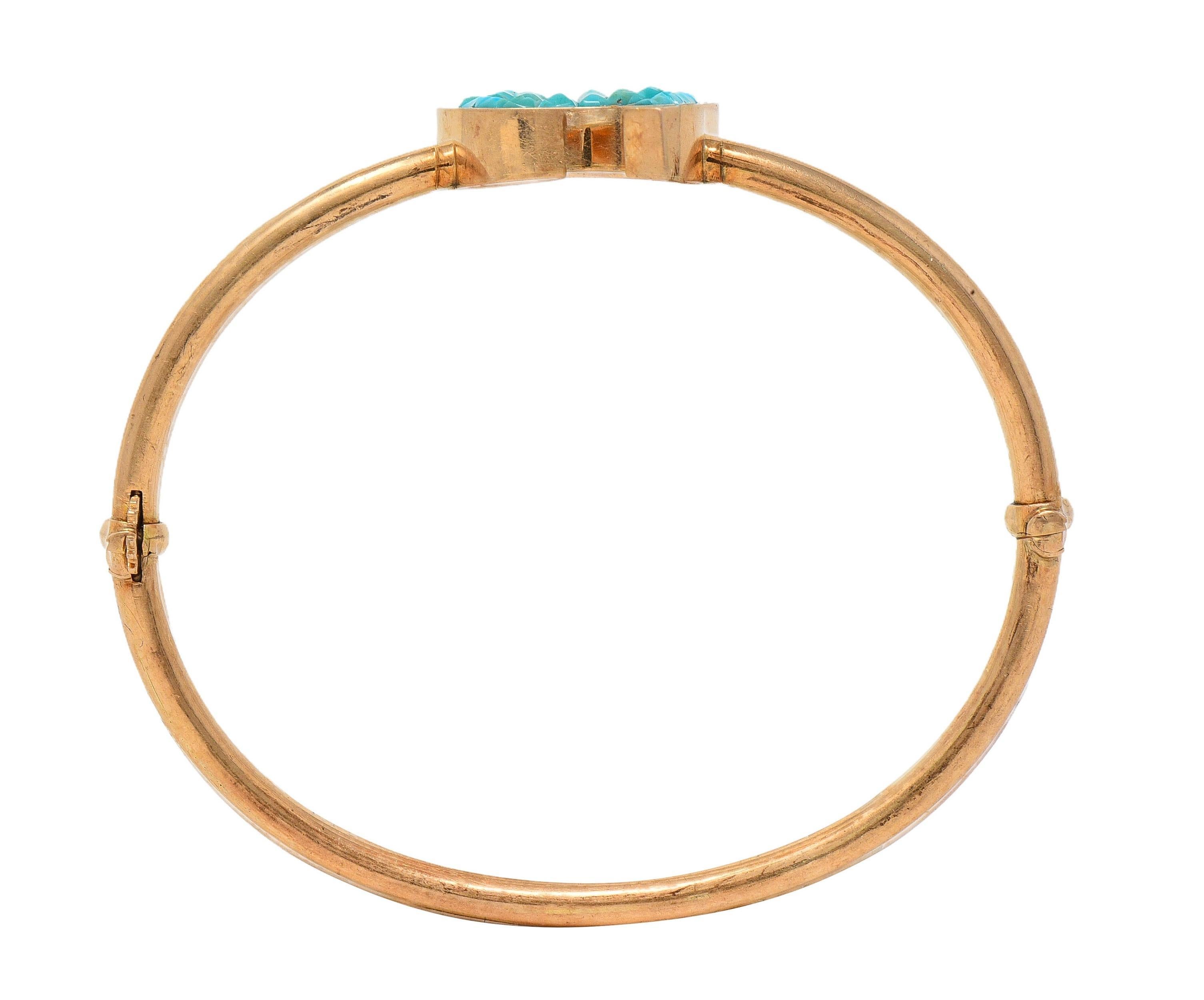Victorian Turquoise 14 Karat Rose Gold Antique Horseshoe Bangle Bracelet 7