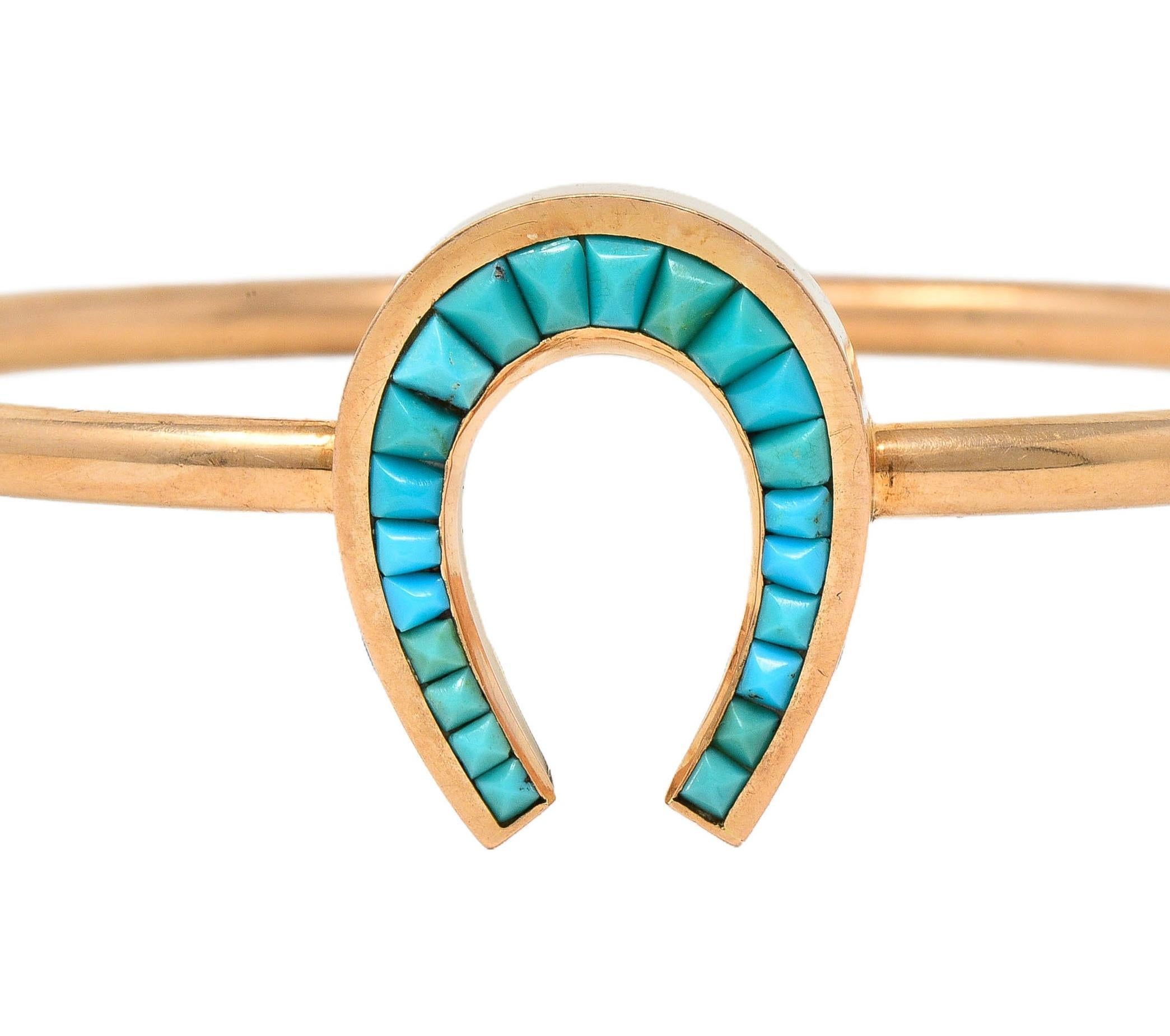 Victorian Turquoise 14 Karat Rose Gold Antique Horseshoe Bangle Bracelet 8
