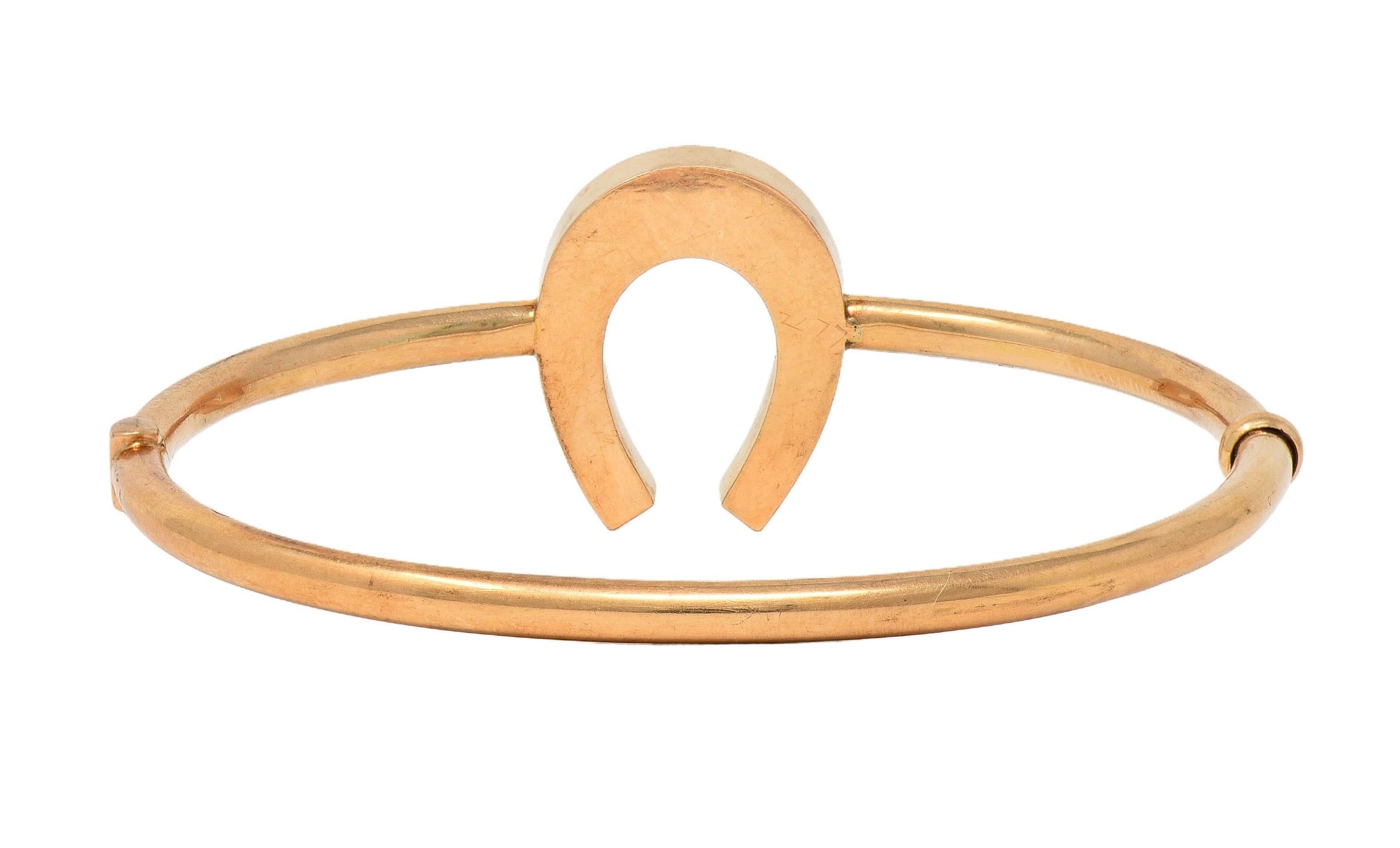 Victorian Turquoise 14 Karat Rose Gold Antique Horseshoe Bangle Bracelet 2