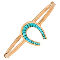 Victorian Turquoise 14 Karat Rose Gold Antique Horseshoe Bangle Bracelet