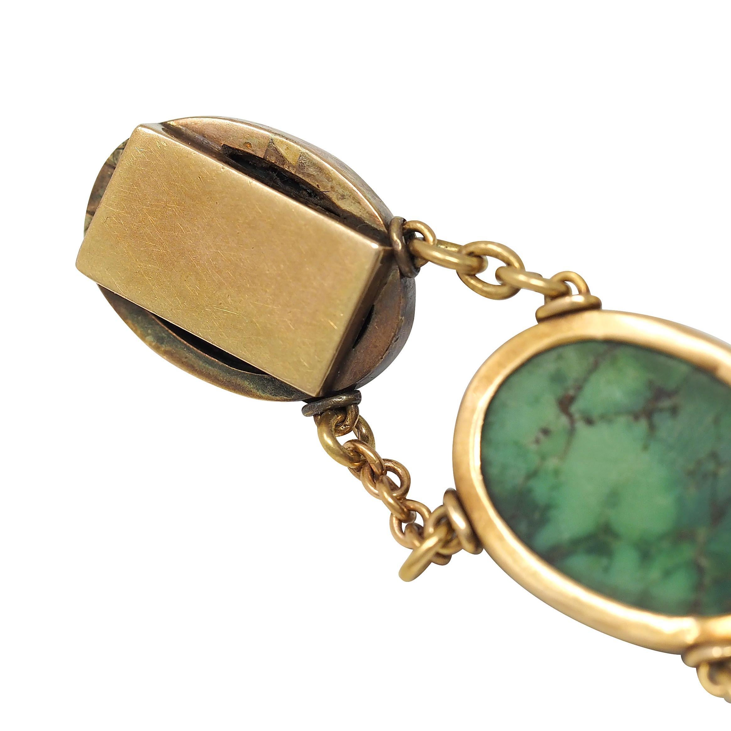 Viktorianische Türkis 14K Gold abgestufte Station Link Antike Tropfen-Halskette im Angebot 3