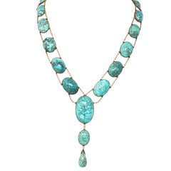Collana vittoriana con turchese in oro 14 carati a stazioni graduate A Link Antique Drop