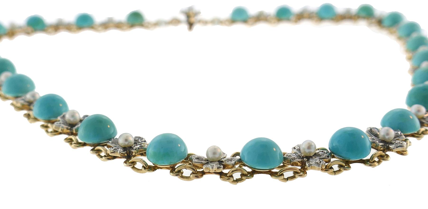 Victorian Turquoise 14k Gold Necklace In Good Condition In Beverly Hills, CA