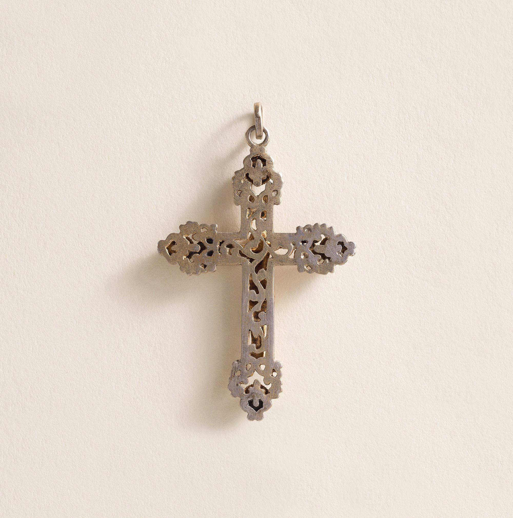 Women's Victorian Turquoise 18K Gold and Silver Jesus on Cross Pendant For Sale