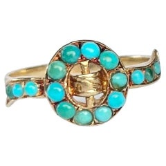 Bague grappe victorienne en or 9 carats et turquoise