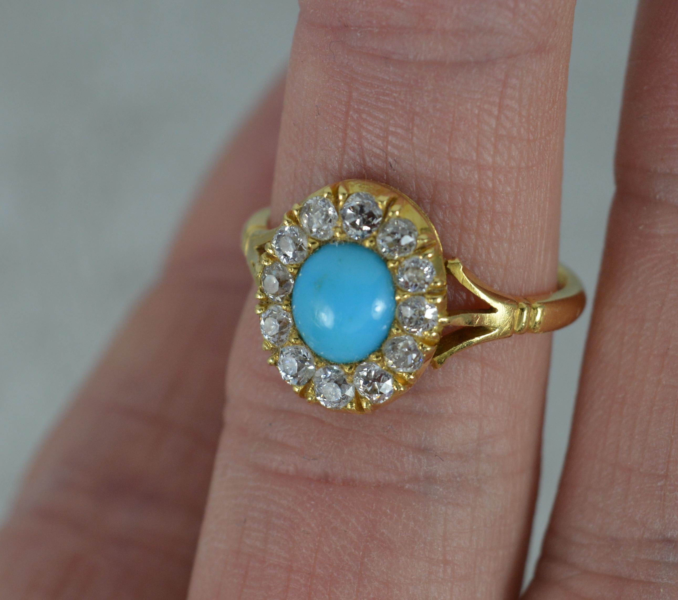 Victorian Turquoise and 0.5 Carat Old Cut Diamond 18 Carat Gold Cluster Ring 1