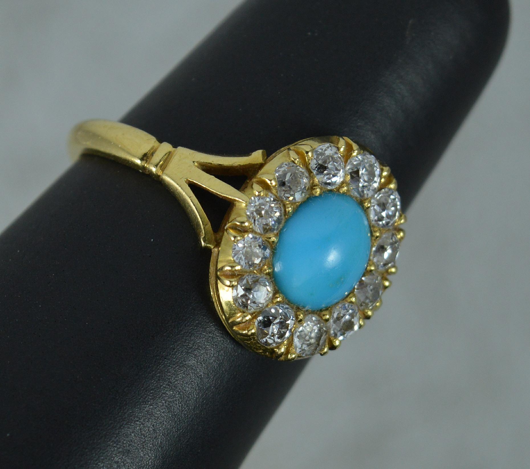 Victorian Turquoise and 0.5 Carat Old Cut Diamond 18 Carat Gold Cluster Ring 4