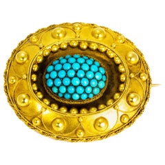 Victorian Turquoise and 15 Carat Gold Brooch
