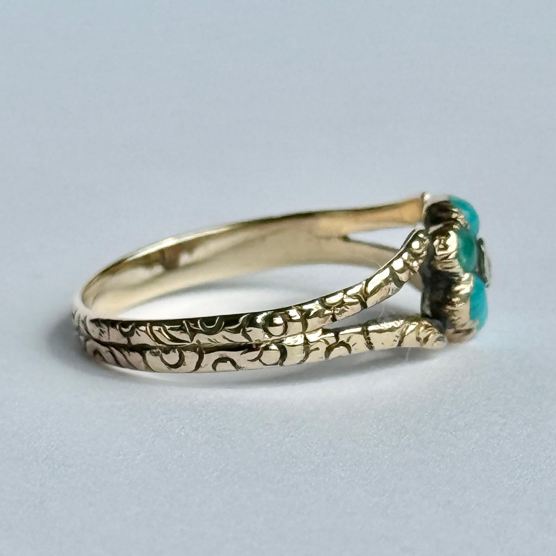 Victorian Turquoise and 15 Carat Gold Cluster Ring For Sale 1