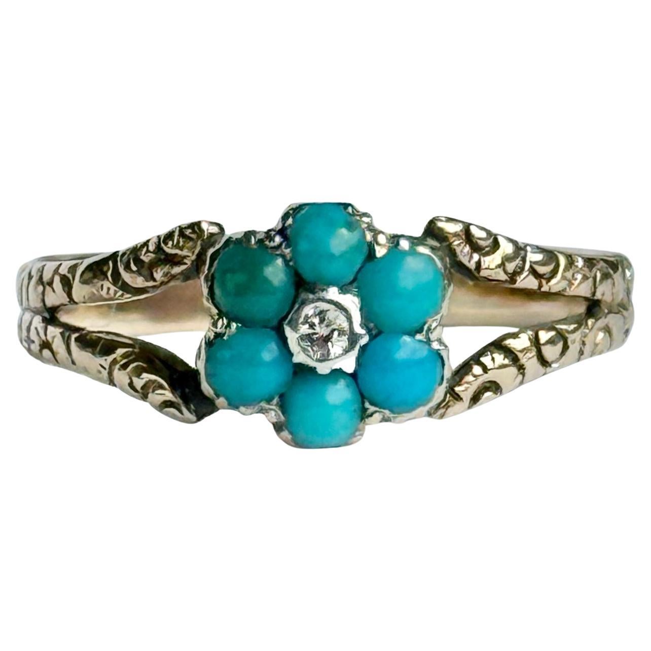 Victorian Turquoise and 15 Carat Gold Cluster Ring For Sale