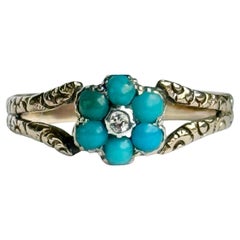 Antique Victorian Turquoise and 15 Carat Gold Cluster Ring