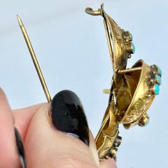Victorian Turquoise and 15 Carat Gold Pin Brooch