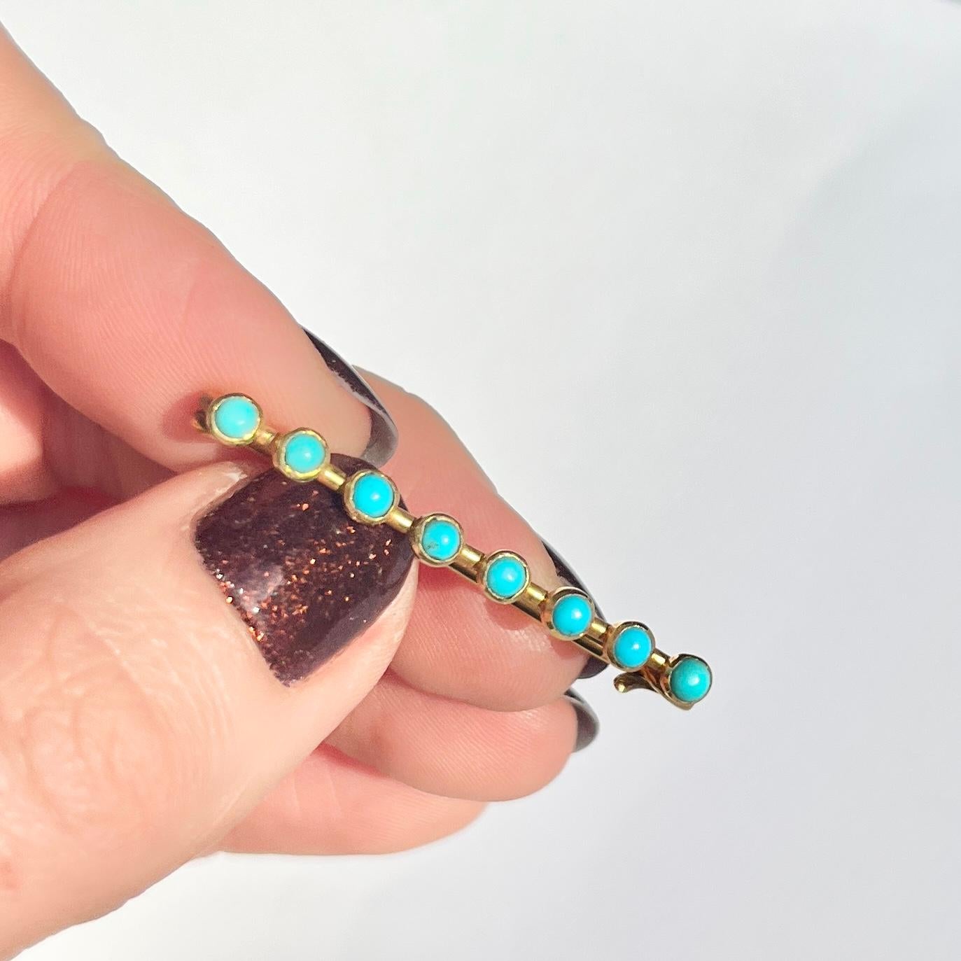 Cabochon Victorian Turquoise and 15 Carat Gold Pin Brooch  For Sale