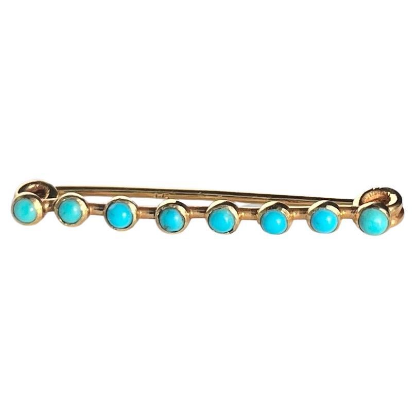 Victorian Turquoise and 15 Carat Gold Pin Brooch  For Sale