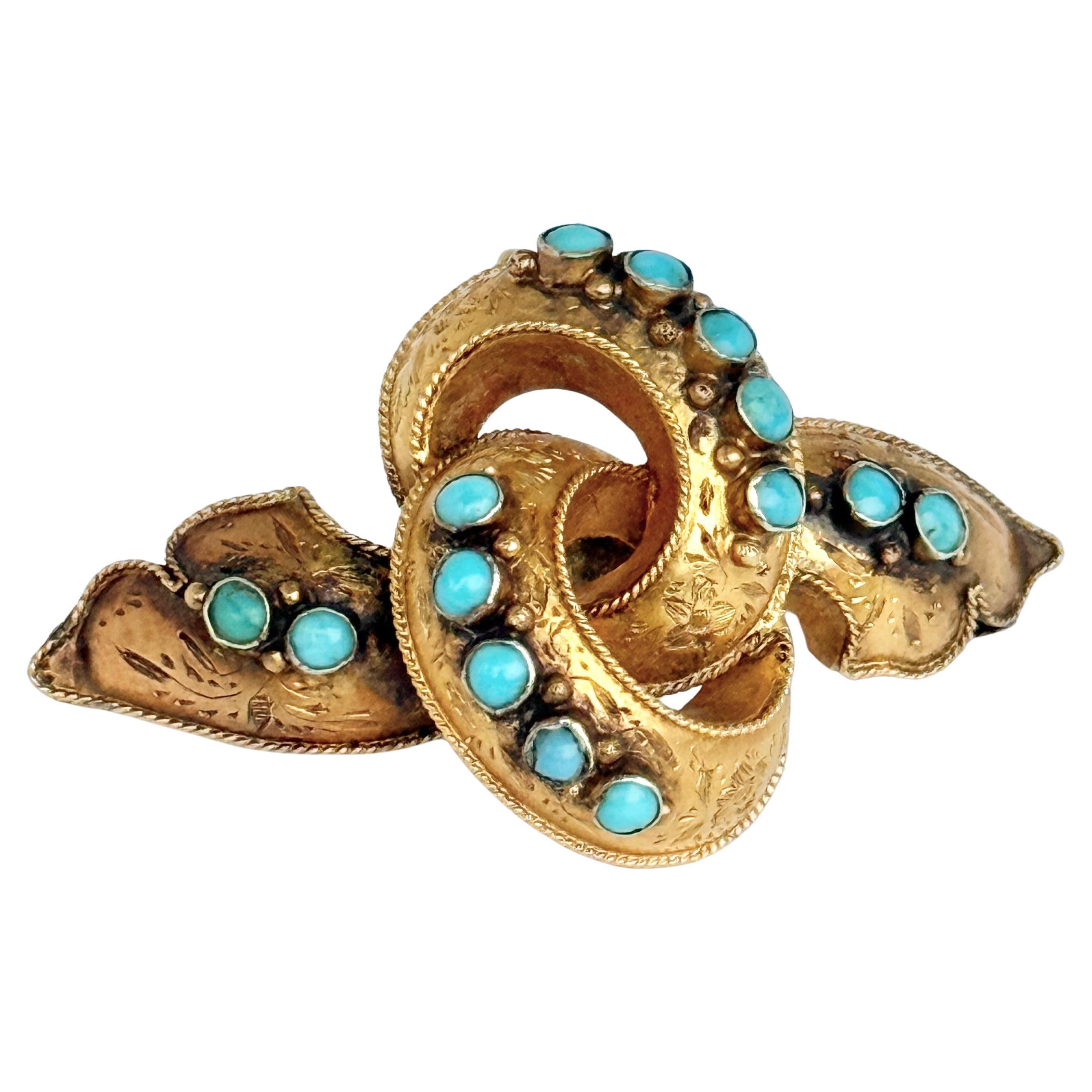 Broche victorienne en turquoise et or 15 carats