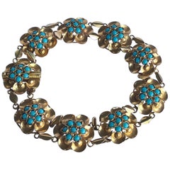 Victorian Turquoise and 18 Carat Gold Link Bracelet
