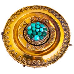 Victorian Turquoise and 18 Carat Gold Locket Back Brooch