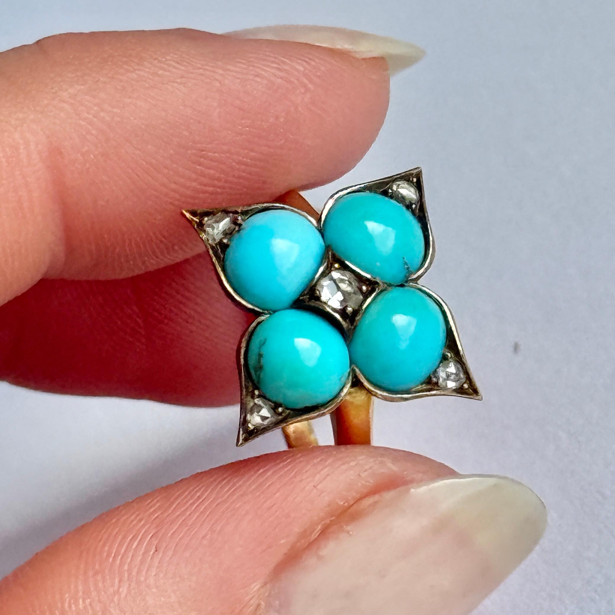 Victorien Bague victorienne à panneau en turquoise et or 18 carats en vente