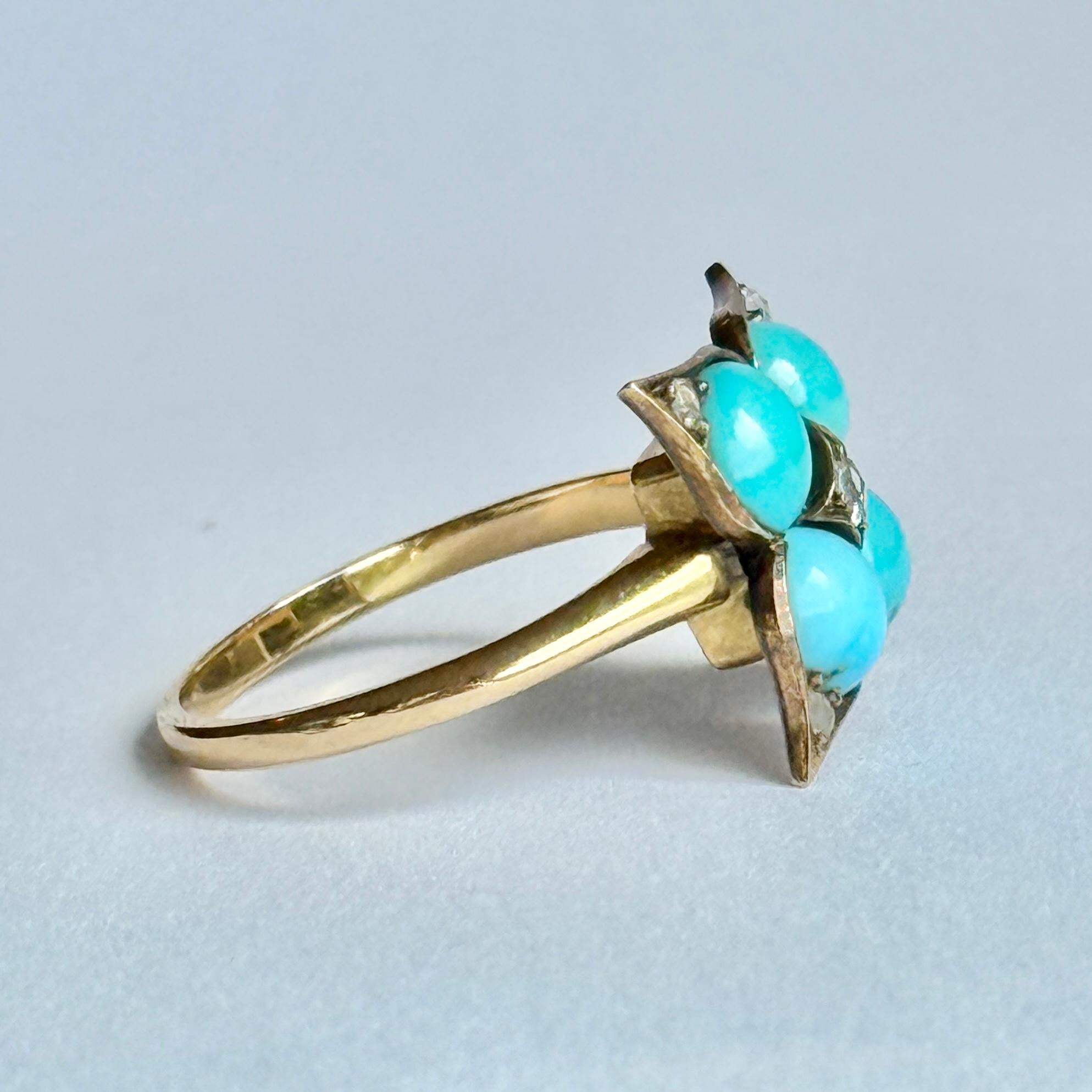 Bague victorienne à panneau en turquoise et or 18 carats Bon état - En vente à Chipping Campden, GB
