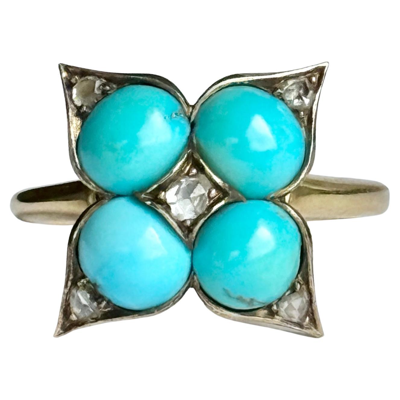 Bague victorienne à panneau en turquoise et or 18 carats