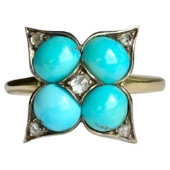 Bague victorienne à panneau en turquoise et or 18 carats
