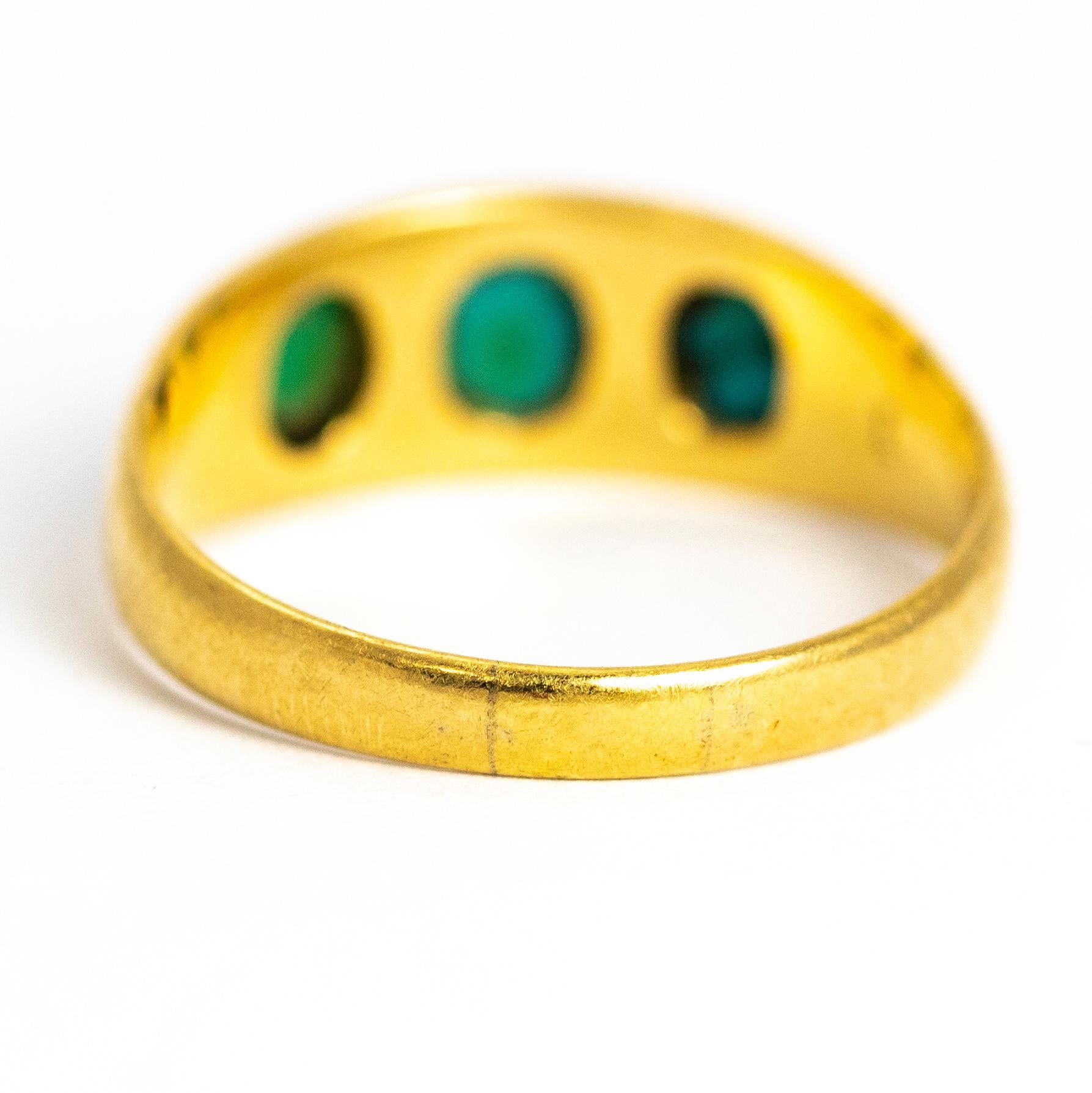 Women's or Men's Victorian Turquoise and 18 Carat Gold Three-Stone Band