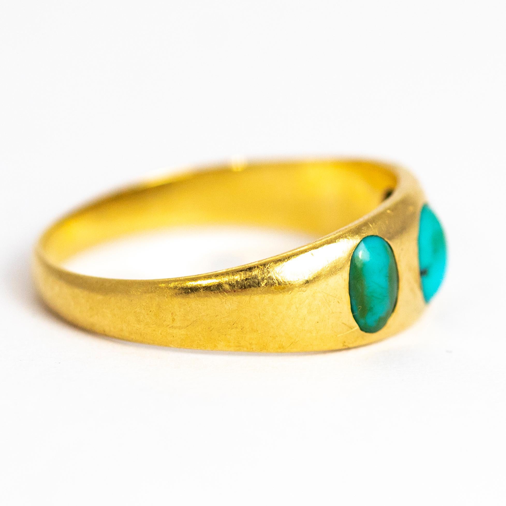 Victorian Turquoise and 18 Carat Gold Three-Stone Band 1