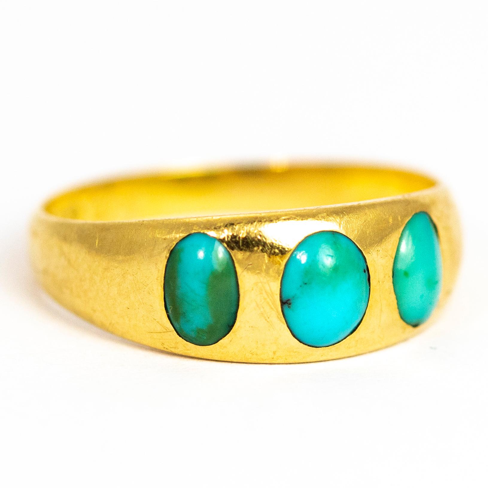 Victorian Turquoise and 18 Carat Gold Three-Stone Band 2